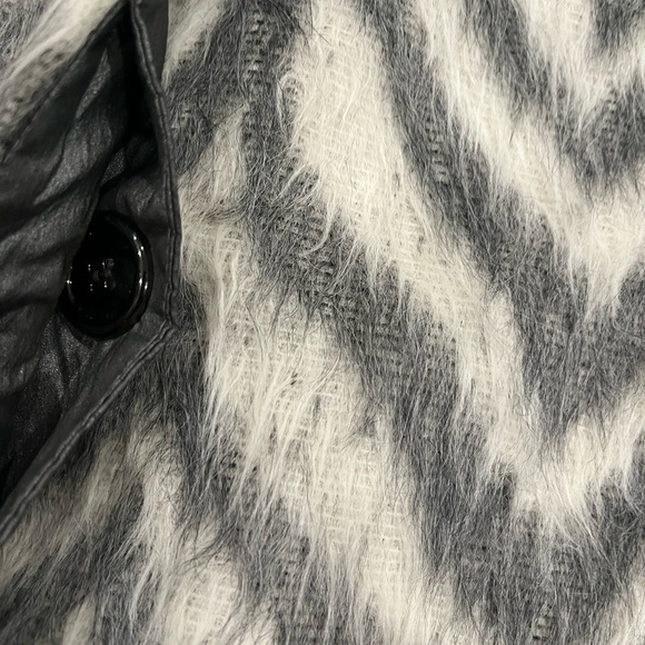 [US8]Per Se Faux Fur Angora Wool Blend Harrington Tweed Gray Short Jacket - Picture 4 of 9